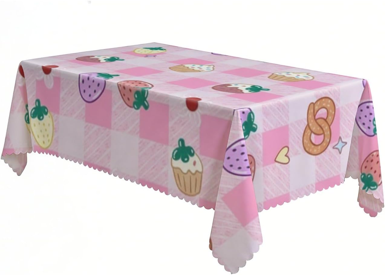 Strawberry Fruit Table Cloth 60x120 in, Wipeable Mid Century Tea Party Must Haves, Picnic Themed Party Decorations Elegant Table Cloth for Coffee Everyday Camping Cover
