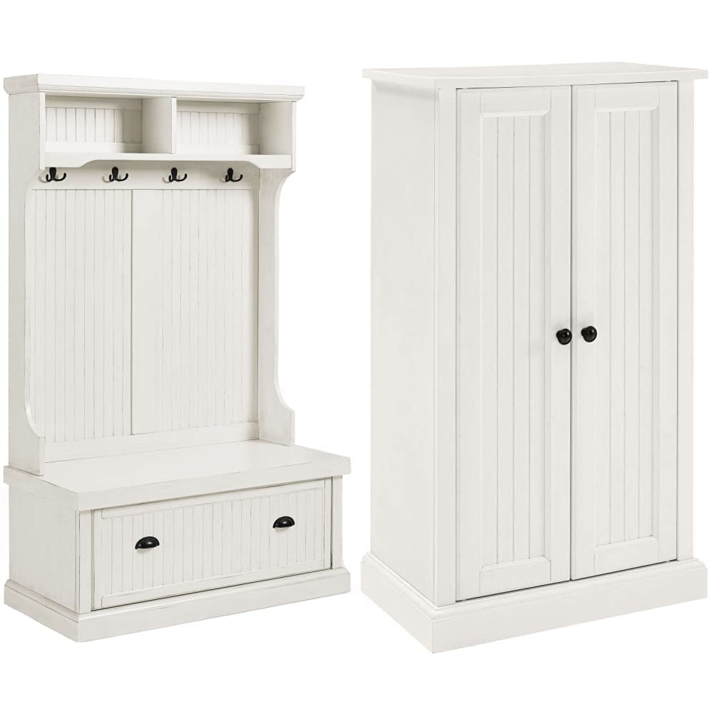 NEW** Crosley Furniture Seaside Hall Tree, Distressed White & Seaside