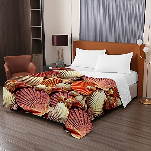 Odot Colcha Bouti de Verano, 3D caparazón Estampado Suave Microfibra Multiusos Cubrecama Lavable Acolchada Edredón Manta para Cama de Infantil Individual Matrimonio (100x150cm,Perla)