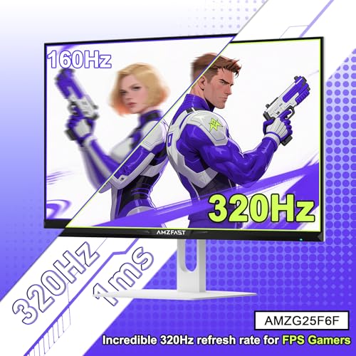 Image of Amzfast 25 Inch White Gaming Monitor 320Hz /300Hz /240Hz, FHD 1080P 1ms Fast IPS Monitor, 12 Months Warranty Exchange (DP Cable) TUV Rheinland Eye Care | AI Crosshair, Night Vision Function