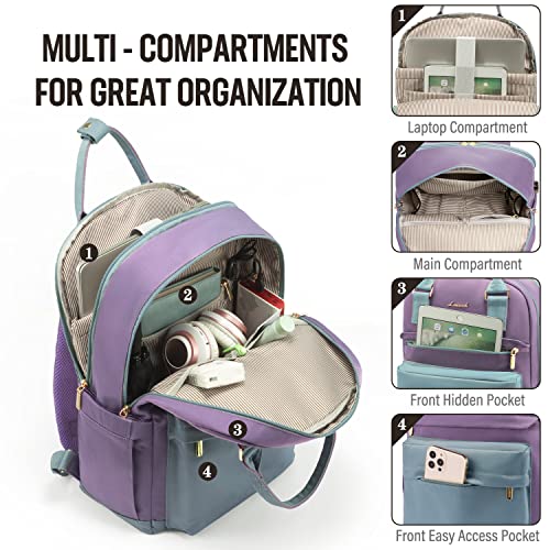 Image of LOVEVOOK Laptop Backpack for Women Girls, 15.6 Inch Waterproof Computer Backpack Student School Cute Bookbag Computer Bag, Blue & Purple, 15.6 Inch, Travel Backpacks