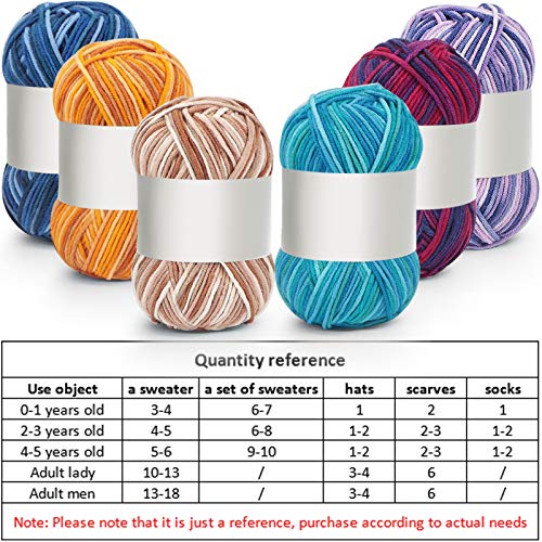 Image of 6 Pieces 50 g Crochet Yarn Multicolor Acrylic, 5-ply, Classic Color
