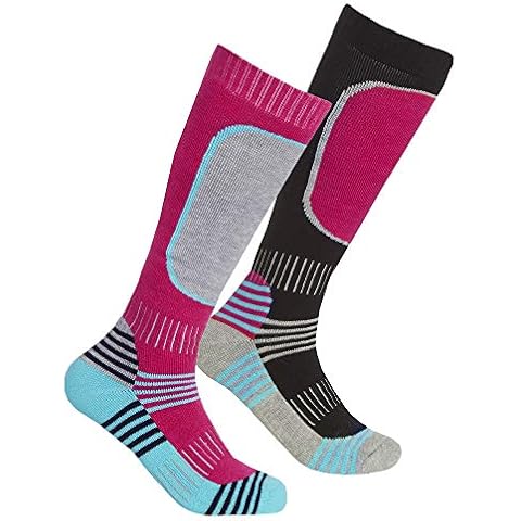 Girls Kids Teens 2 Pairs Winter Warm Thermal Hiking Trekking Long Leg Ski Socks Pink 12.5-3.5 Cover
