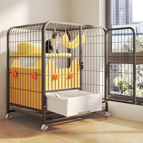 WYTTDBD 猫ケージ 3段 スリム ワイド トイレ付き キャットケージ 大型猫用 室内用 キャスター付き 多頭飼い 猫用ゲージ 子猫 チンチラ 猫けーじ人気安い ゲージ 猫? 猫のケージ black-ベーシック 78x55x85cm