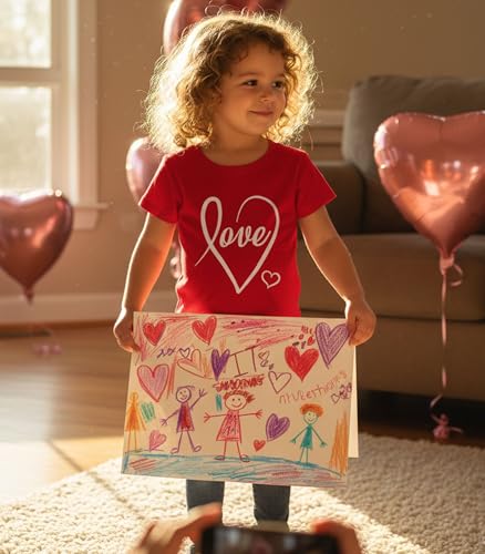 Image of Tstars Fitted Tee for Girls 4th of July Shirt | Patriotic American Cute Kids Heart Graphic Horse T-Shirt