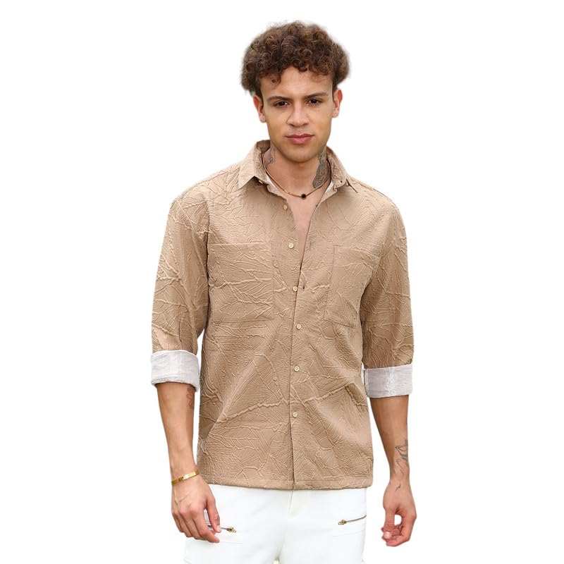 Image of CAHOOT Men's Multitrack Striped Oversized Shirt for Casual Wear | Spread Collar | Long Sleeve | Button Closure | Oversized Shirt Crafted with Comfort Fit for Everyday Wear