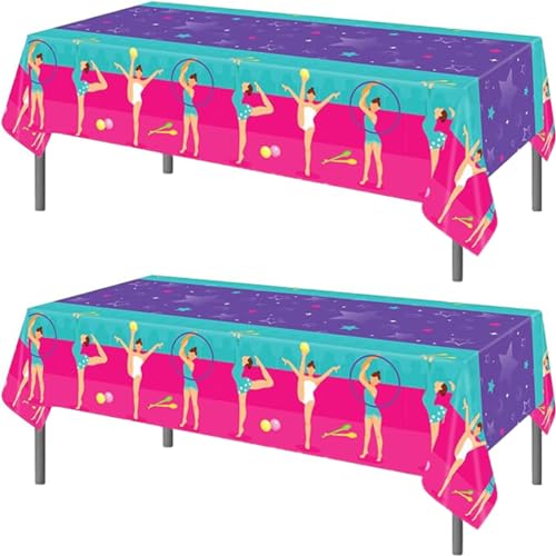 TOKYMOON 2 Pack of Disposable Sport Gymnastics Themed 54x87In Tablecloths Birthday Party Table Cover for Gymnastics Sport Kids Baby Shower Birthday Party Supplies Decorations