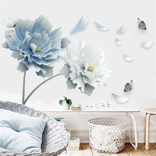 Blue Flower Wall Decals Stickers,Peel And Stick Flower Wall Sticker Diy Floral Wall Art For Bedroom Living Room Classroom Office (2 Blue Peony Flowers) #TOP2