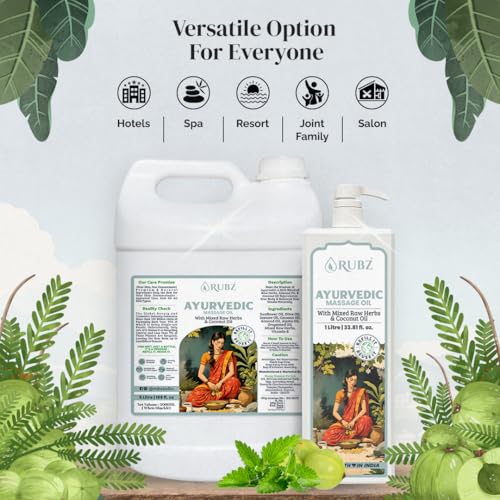 Image of Rubz Ayurvedic Therapeutic Massage Oil For Body & Mind | For Stress Relief & Skin Rejuvenation | Improves Mobility & Flexibility | Suitable For All Skin Types | 1 Lit