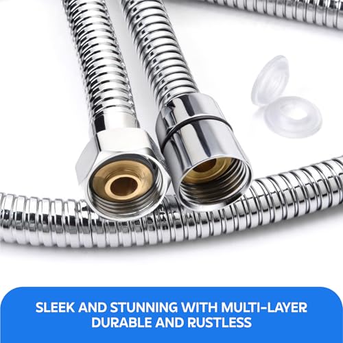 Image of Amazon Basics Stainless Steel Flexible Health Faucet Hose Pipe (1 Meter) | Rust-Proof Chrome Finish | Leak-Resistant Shower Hose for Jet Spray & Hand Shower | Universal Bathroom Connector