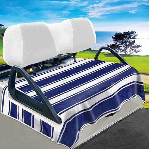 YOKYHOM Golf Cart Seat Covers Soft Seat Towel Blanket Protects from Heat Cold & Sweat Machine Washable Fits EZGO Club Car Yamaha and More 2 & 4 Passenger Carts Dark Blue Stripes