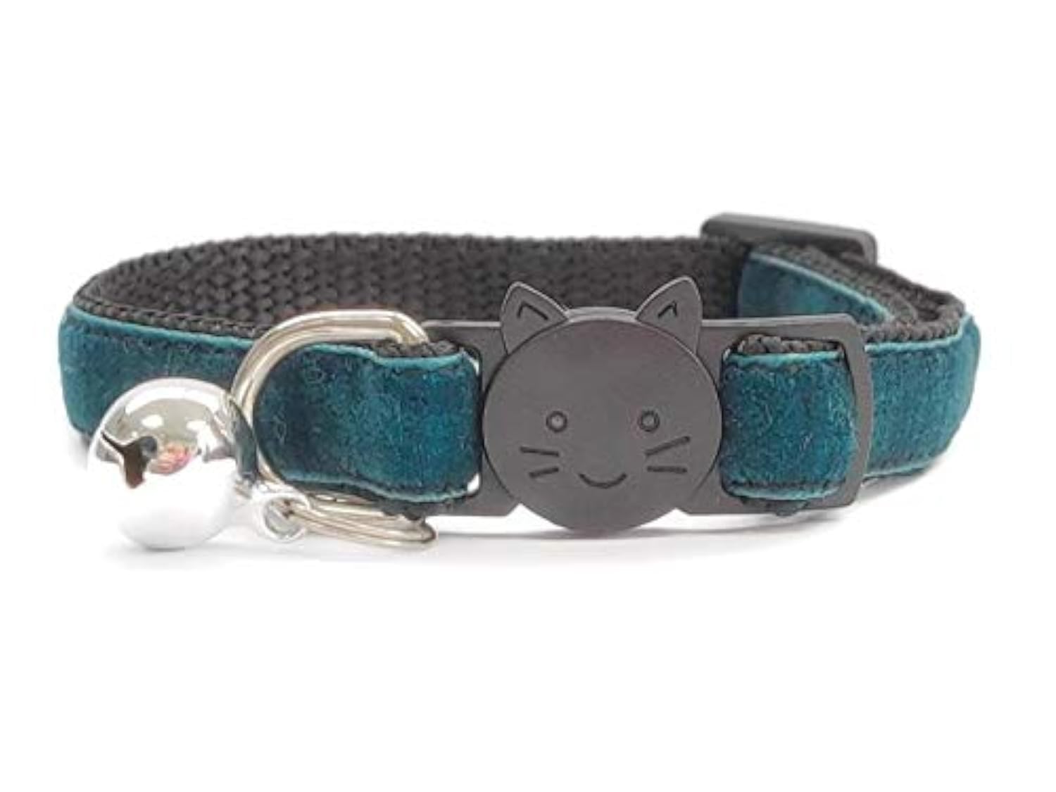 Velvet Cat Collars with Bell | Quick Safety Release Breakaway Buckle | Handmade in the UK | Available in Cat & Kitten Size | Emerald Green Velvet