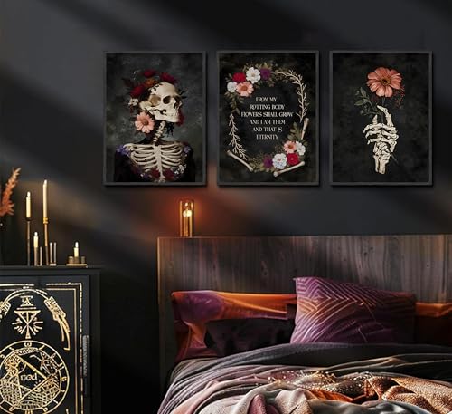 3pcs Gothic Floral Skull Canvas Wall Art Romantic Bone and Bloom Posters Flowers from Rotting Body Prints Paintings Pictures Dark Bathroom Bedroom Living Room Wall Decor Halloween Decoration Unframed 3pcs Gothic Floral Skull Canvas Wall Art Romantic Bone and Bloom Posters Flowers from Rotting Body Prints Paintings Pictures Dark Bathroom Bedroom Living Room Wall Decor Halloween Decoration Unframed