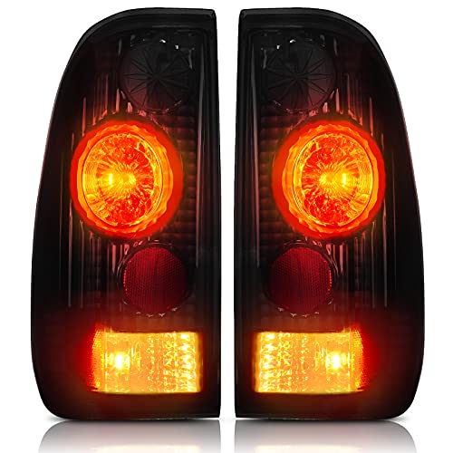 AUTOSAVER88 Tail Lights Compatible with 1997-2003 Ford F150 (Fits Styleside Models ONLY), 1999-2007 Ford F-250 F-350 Super Duty Pickup Truck, Black Smoke Driver and Passenger Side Taillights