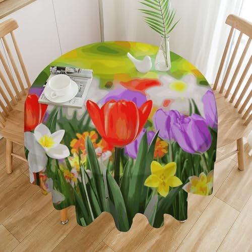 Nappe ronde fleurs printanières 127x127 cm lavable pour table de fête