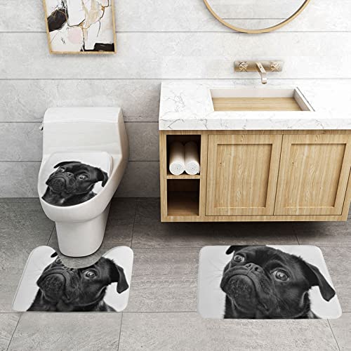 Tapis de bain contour couvercle toilette ensemble 3 pièces carlin noir