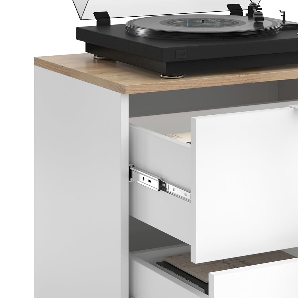 Vicco Commode Wido, Blanc/Sonoma, 60x50cm avec 2 tiroirs, pour Le Rangement de vêtements et d’Objets du Quotidien