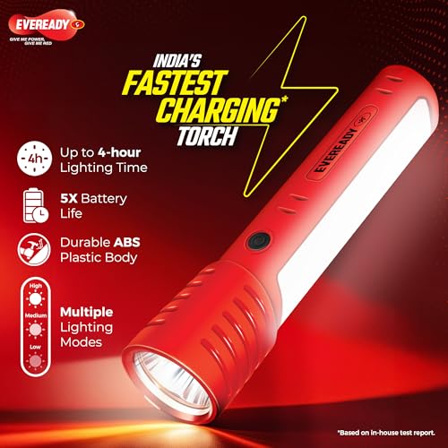 Image of Eveready LED Townlite HL40, 2W Torch Cum 2.5W Lantern, Type-C USB Fast Charging, ?220 Lumen, Overcharge & Deep Discharge Protection, Powered By BIS Certified Li-Ion Battery