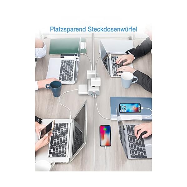 TESSAN 6 Fach Steckdosenleiste 3600W 16A mit 3 USB, 9 in 1 Mehrfachsteckdose Steckdose mit Schalter, Mehrfachstecker… – Bild 6