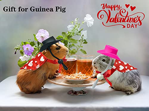 Cooshou 4 Pcs Valentine's Day Guinea Pig Hat Bandana Outfits Hamster Hat Costume Small Animal Black Pink Hats Heart Bandanas Clothes Suitable For Rats Hamster Guinea Pig Lizard #TOP3