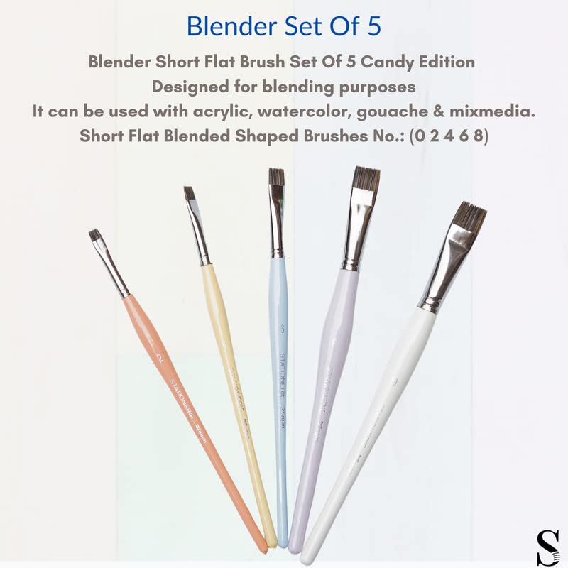 Image of Stationerie Paint Brush Set Soft Aqua Blender Synthetic Hair with Stainless Wire Ideal for Art Paint, Watercolor, Quill, Oil Acrylics, Artists Flat Blender Brush Set (Candy Edition)