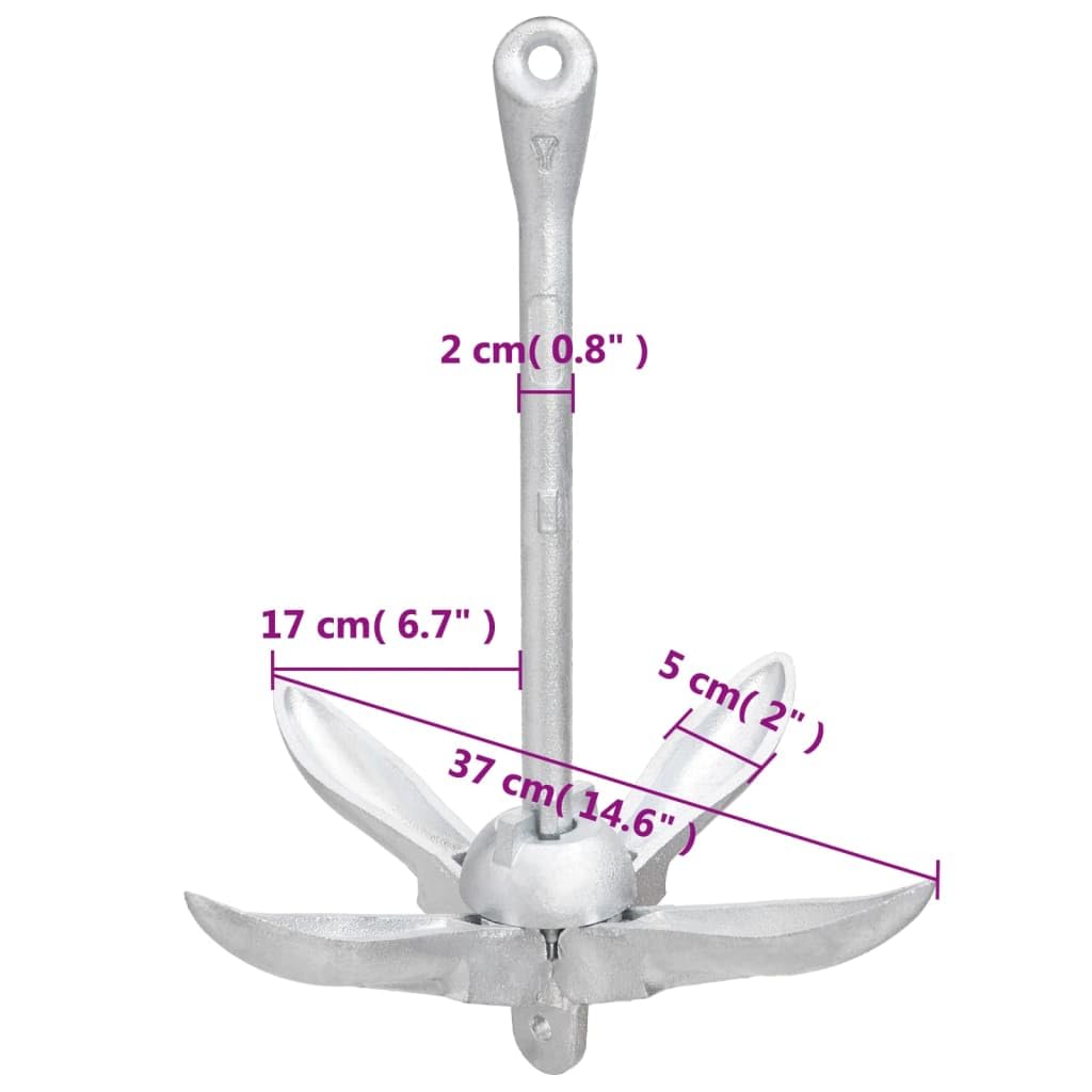 Anclaje plegable con cuerda plateada, 3,2 kg, hierro maleable, 30 m, longitud de la cuerda de 8 mm de diámetro, para barco, kayak, canoa, motor, bote inflable, embarcación, embarcación, mar