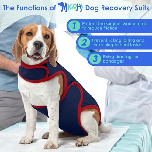 Image of MIGOHI Stretchable Dog Surgery Recovery Suits,Soft Abdominal Wound Care After Surgery for Large Dogs,Dogs Onesie for Surgery Female,Prevent Scratching Wounds,2XL,Blue