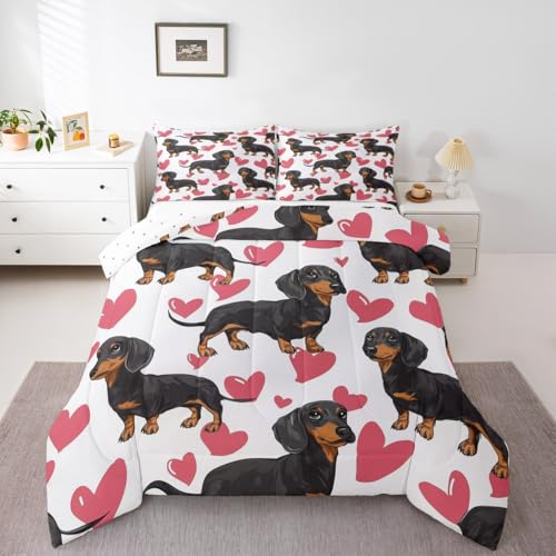 jejeloiu Sausage Dog Kids Comforter Set Full Size Dachshund Bedding