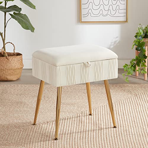Soohow Vanity Chair Storage Vanity Stool Ottoman Foot Rest, Makeup Vanity Stool with Gold Hot Stamping, Vanity Chair for Makeup Room, Foot Stool for Living Room, Bedroom, Storage Ottoman,Metal Legs