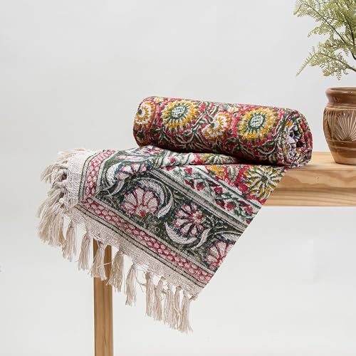 Image of Surajmukhi Flower Cotton Throw Blanket - Soft, Lightweight, Stylish Floral Pattern for Couch, Sofa, Bed - Perfect for Home Decor & Cozy Comfort 50X60 Inches (Multi-Color 04)