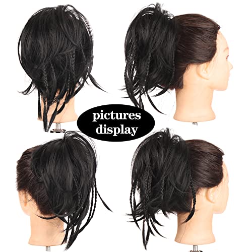 Miniatura 7 de Dybst Extensiones de cabello sintético desordenado con moño despeinado, ondulado, elástico, trenzado, extensiones de cabello de goma para coleta