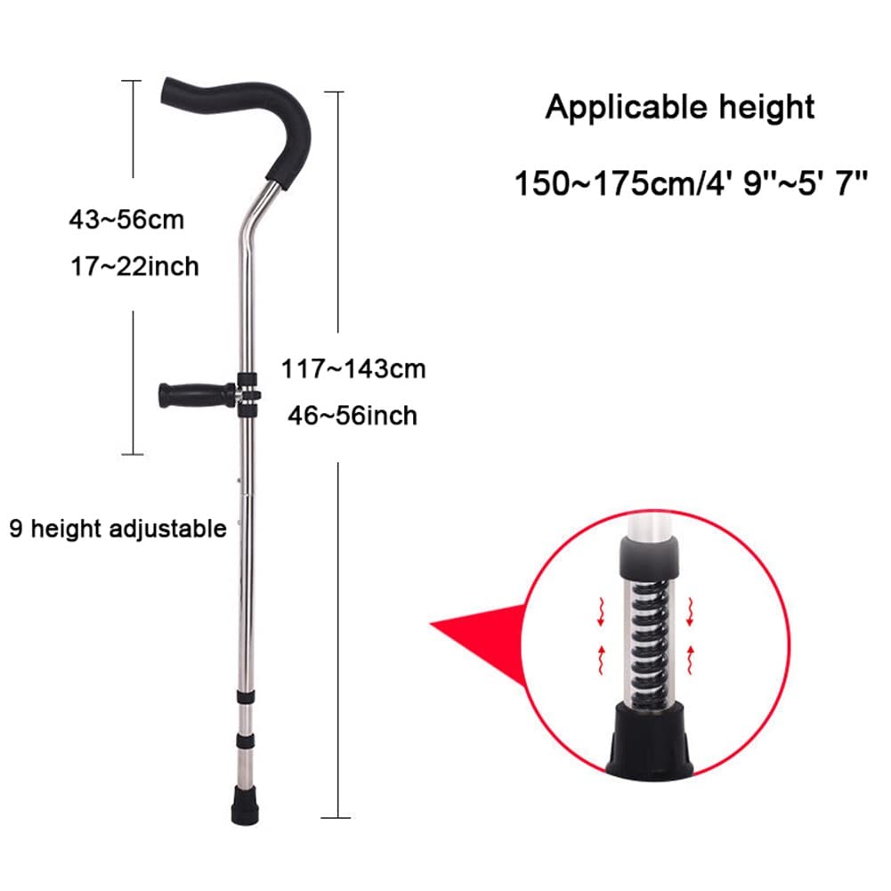Stampelle Ascellari per Adulti, Stampelle da Passeggio Mediche Rimovibili, Altezza Regolabile a 10 velocità, Ammortizzazione a Molla, Altezza Applicabile 155~178 cm, 1 Paio