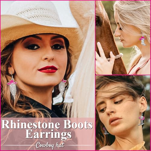 8 Pairs Cowgirl Western Country Concert Earrings Rhinestone Enamel Rodeo Cowboy Boot Earrings Tassel Cowboy Hat Dangle Earrings for Women Trendy4