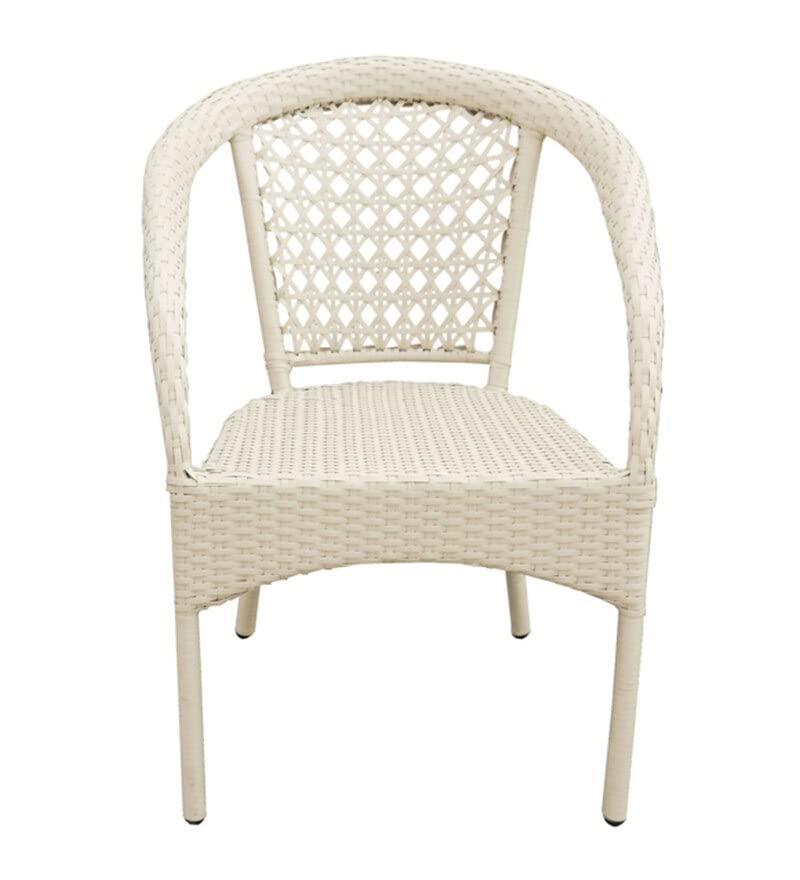 Image of Anaya Decor D-8 Chairs Table Set 4+1 Wicker Patio Furniture Sets 4 Chair and 1 Table for Garden Balcony Bedroom Powder Coated Frame Uv Protected Wicker (Off White)