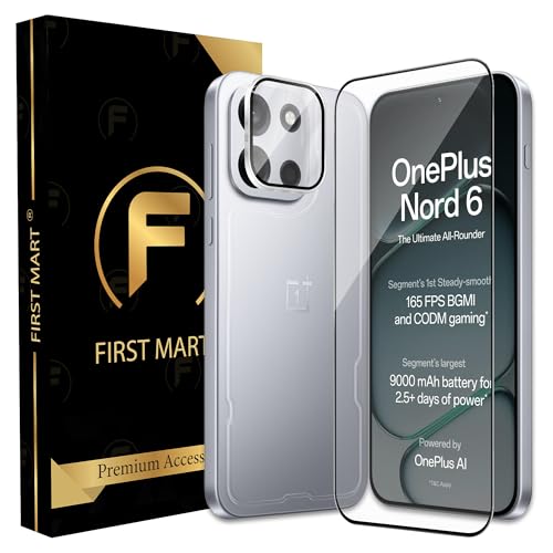 Image of FIRST MART Tempered Glass for Oneplus Nord 6 5G with Silver Camera Ring Guard & Installation Kit | HD Clear Edge-to-Edge Screen Protector, Scratch Resistant, Case-Friendly | Pack of 1