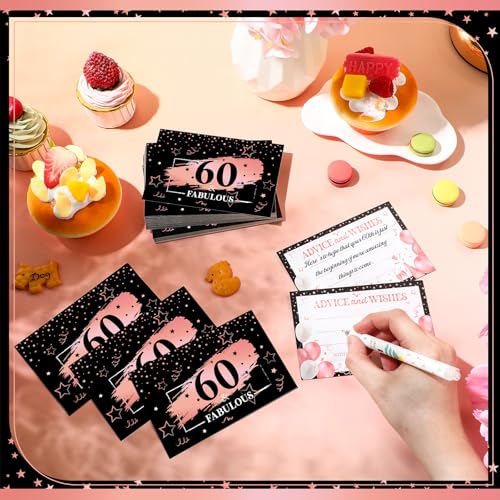 Image of Funrous 60th Birthday Party Message Card Box Cheers to 60 Years Black Rose Gold Advice and Wishes Greeting Card Box for Men Women Birthday Decorations Party Supplies Anniversary Tables Sign Decor