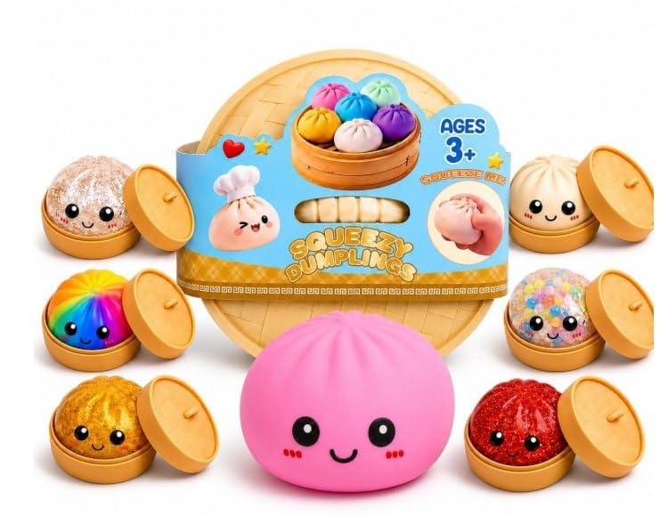 cute dumpling squishy toy with mini steamer storage box, kawaii bao bun stress relief fidget toy, soft squeeze sensory toy for kids, girls, boys & adults, desk toy, novelty gift