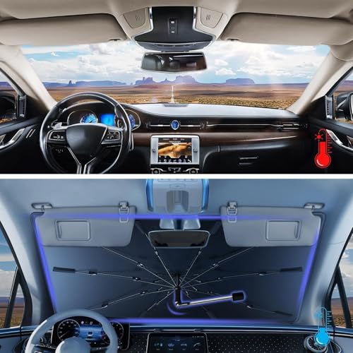 Image of 2026 Windshield Sun Shade Umbrella, Foldable Car Sunshade for Mid-Size Sedan, 360 Rotating Automotive Interior Sun Protection for 99% Heat UV Blocking, Auto Heat Shield Accessories(Medium)