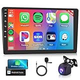 2G 64G Android Double Din Car Stereo with Apple Carplay, Rimoody 10.1 Inch Touch Screen 2 Din Car Radio with GPS Navigation Bluetooth FM HiFi WiFi Android Auto + AHD Backup Camera