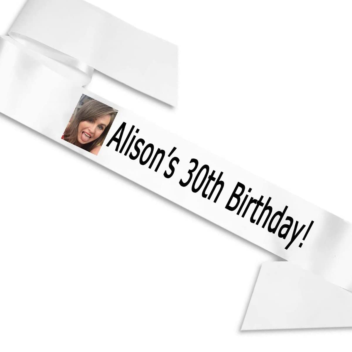 My Pretty Little Gifts White Personalised Photo Sash - Satin Birthday Decorative Sash