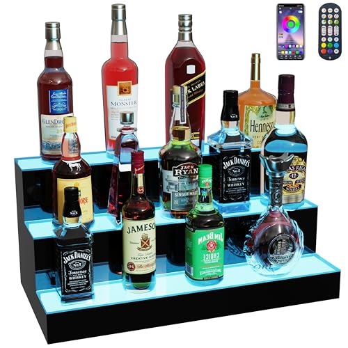 Image of MESAlLUP Acrylic 24 Inch 3 Tier LED Liquor Bottle Display Shelf, Lighted Bar Shelves with APP or Remote Control, Mulit Color Lighting for Home Mini Bars Decor, Restaurants & Party Use
