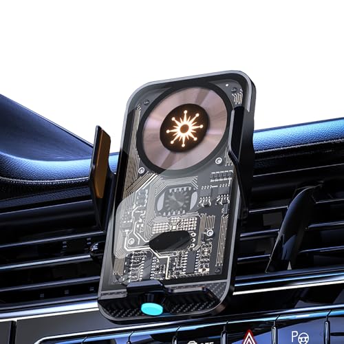 XYAJUANG 15W Transparent Smart Sensor Car Wireless Charger,Auto-Clamping Car Air Vent Phone Holder?QC Fast Charging for iPhone15/14/13/12/11/X/8plug Series,Samsung S Series/Noteseries (Black)