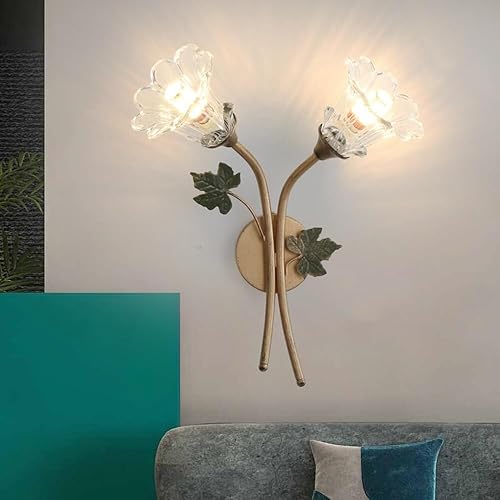 Miniatura 2 de Vintage Floral Flower Wall Sconce with Glass Fluted Shade 2 Lights Farmhouse Hallway Bedroom Living Room Wall Mounted Lamp E12E14 Base(2 Lights)