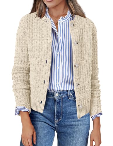 Image of Zeagoo Women's 2026 Cardigan Sweaters Button Down Crew Neck Open Front Long Sleeve Knit Cropped Jackets