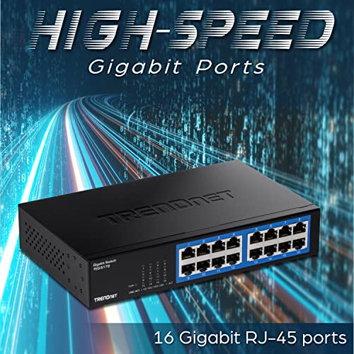 Trendnet 16-Port Gigabit Desktop Switch, Teg-S17D, 16 X Gigabit Rj-45 Ports, 32Gbps Switching Capacity, Fanless Design, Metal Enclosure, Internal Power Supply, Lifetime Protection, Black #TOP4