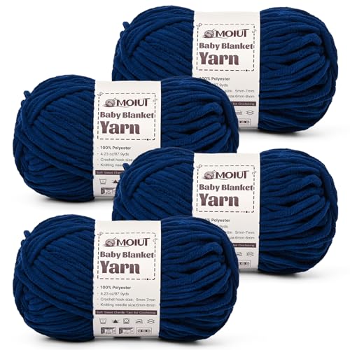 Image of Fluffy Chunky Yarn for Crocheting, Chenille Crochet Yarn 6 Super Bulky, 4 Pack of 87.9 yds /4.23 oz Baby Blanket Yarn, Soft Velvet Yarns for Knitting Amigurumi&DIY Crafts /Hats /Socks(4 Navy Blue)