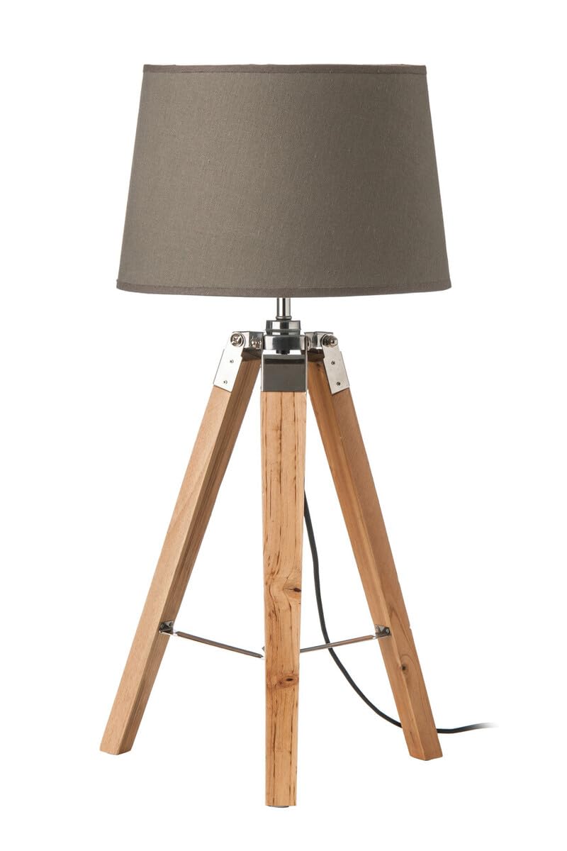 Premier Housewares Tripod Table Lamp With Light Wood Base Nordic Design Grey Fabric Shade Desk Lamp Office Study Lamp For Bedroom Office Use 66 x 30 x 30 cm