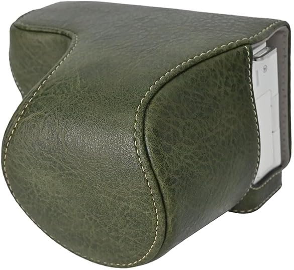 ZV-E10 Case, Handmade PU Leather FullBody Camera Case Bag Cover for Sony Alpha ZV-E10 Bottom Opening Version + Neck Strap (Green) image 4