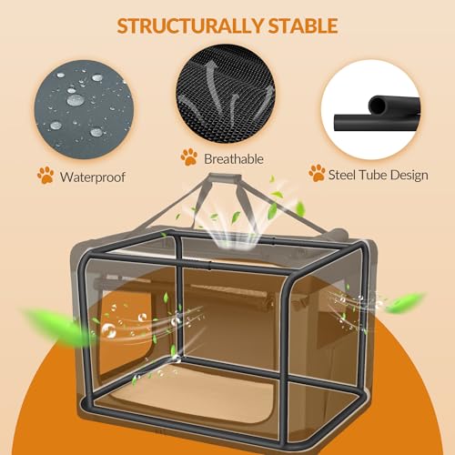 Fobyfurny Hundebox Faltbar, Hundetransportbox Tragbare mit 3-Türen, 60 x 42 x 42 cm, Transportbox Hund Atmungsaktiv, Reflektierenden Verzierungen und Taschen, Oxford-Gewebe, Grau, FPDT001OG1