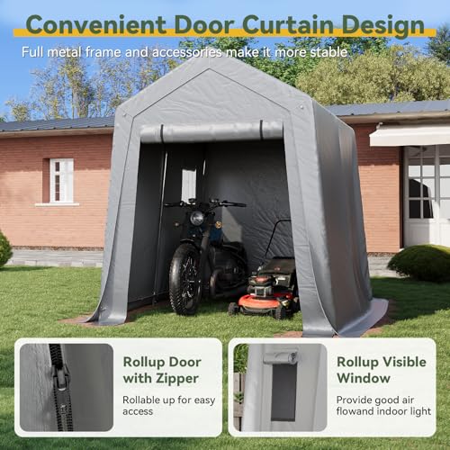 Aoxun 6x8x7 FT Outdoor Portable Storage Shed Tent for Motorcycle,Gray - Image 2